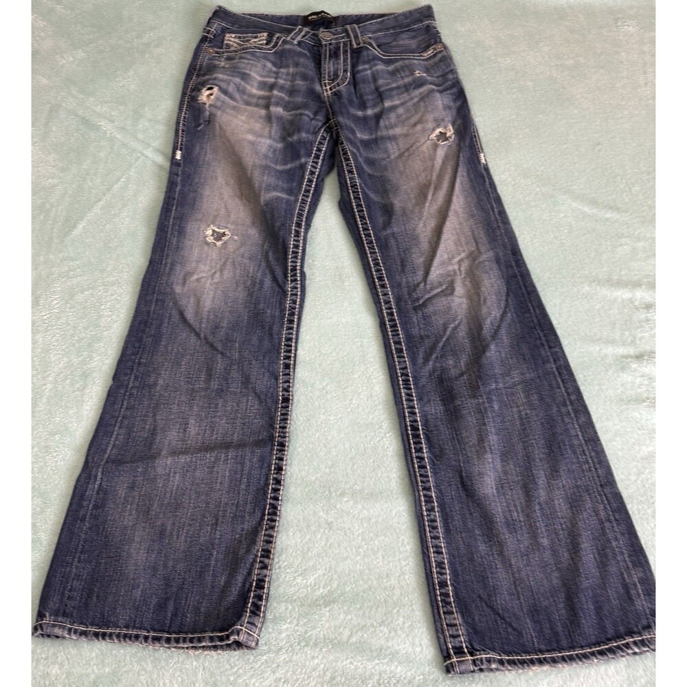 BIG STAR Jeans Women's Blue 30R Hazel Micro Flare Bootcut Stretch Distressed